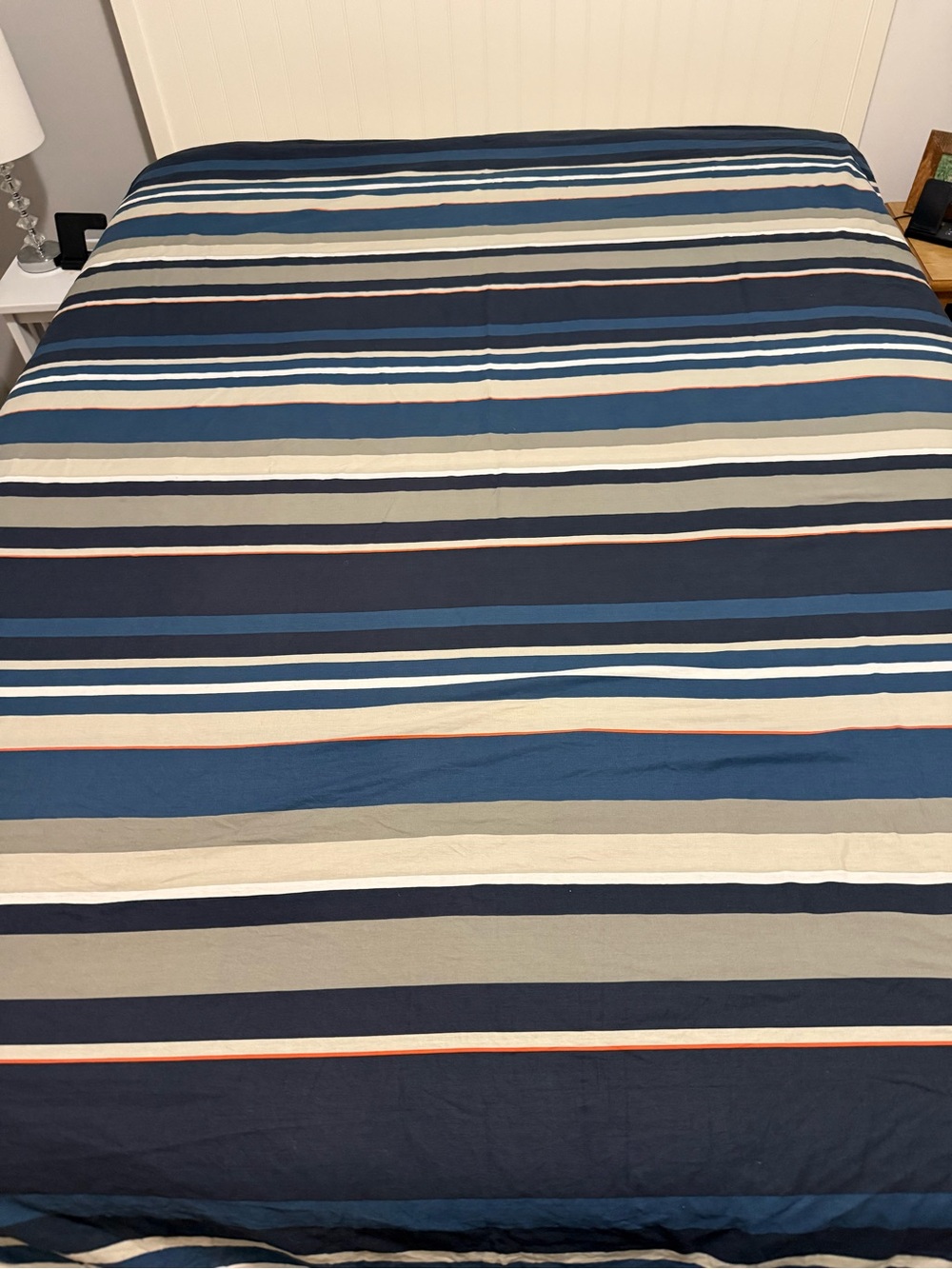 PB Teen Twin Duvet Cover Striped Blue White Beige Orange 100% Cotton 66”x 80”